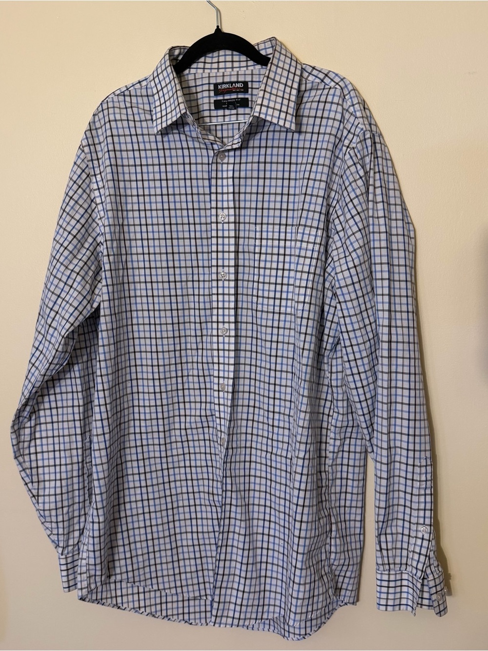 Plaid Dress Shirt Cotton Men’s Tailored Fit Kirkland Signature XL Button Front